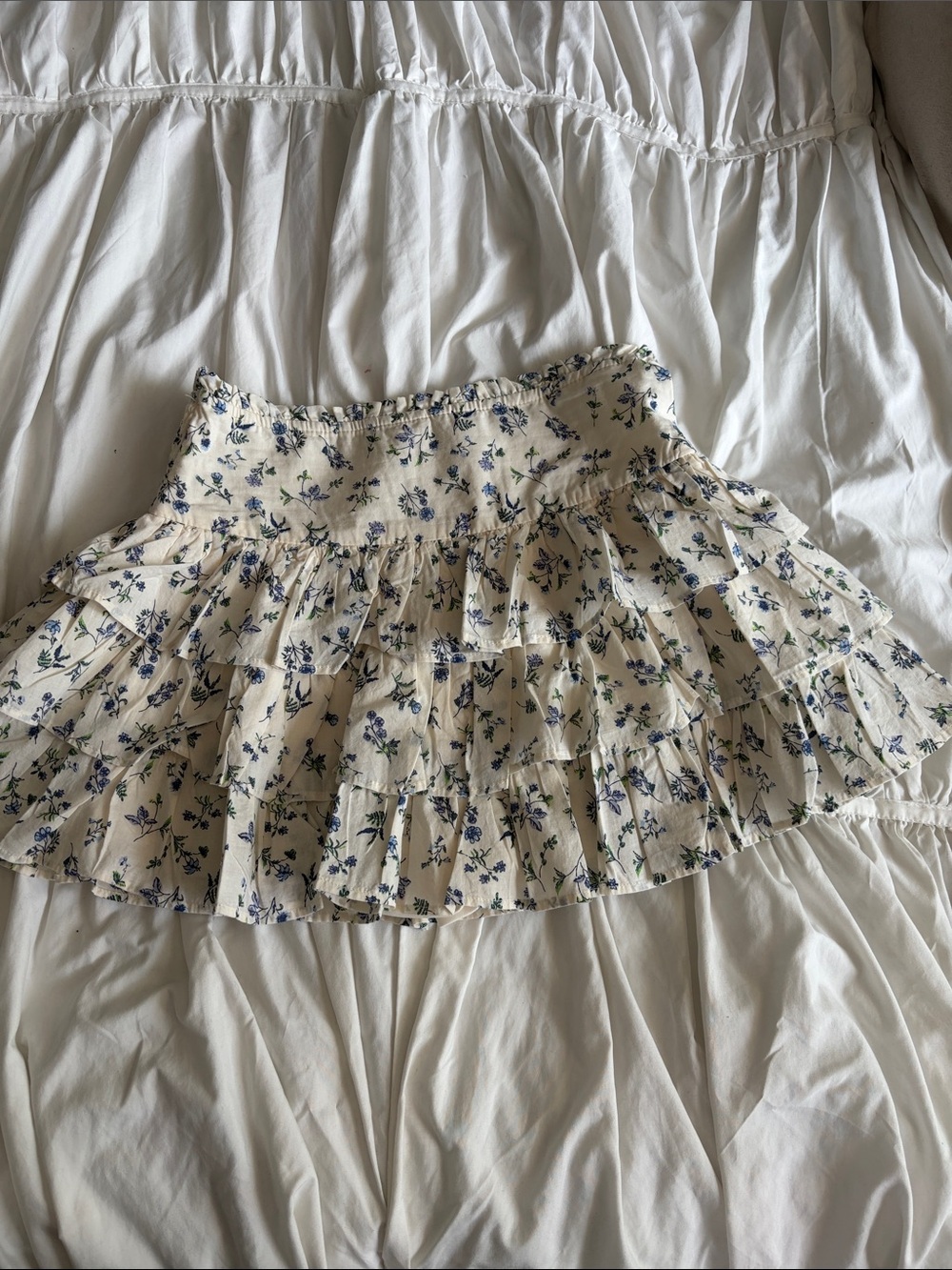 Japna Cream Mini Skirt with Blue Floral Print
